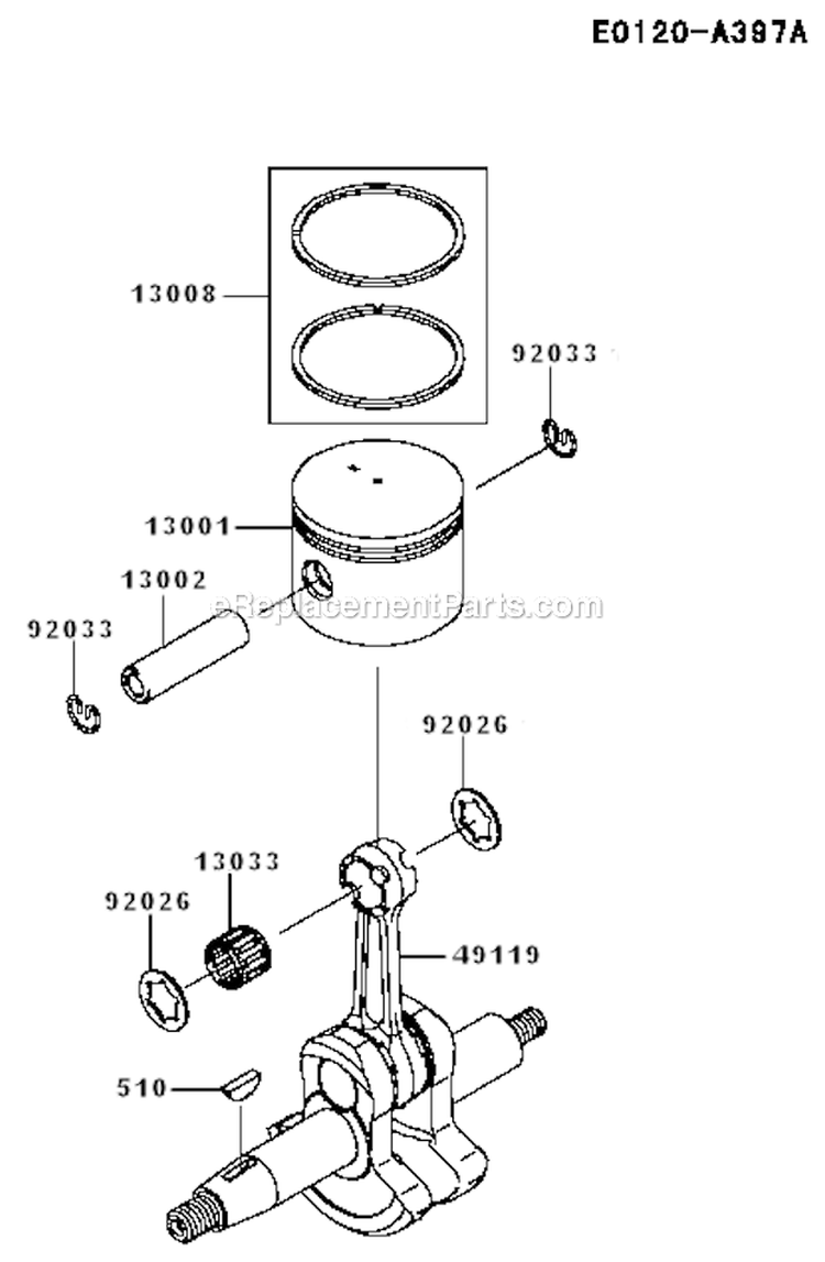 Piston_Crankshaft Diagram and Parts List for KRB750B  Kawasaki Leaf Blower / Vacuum