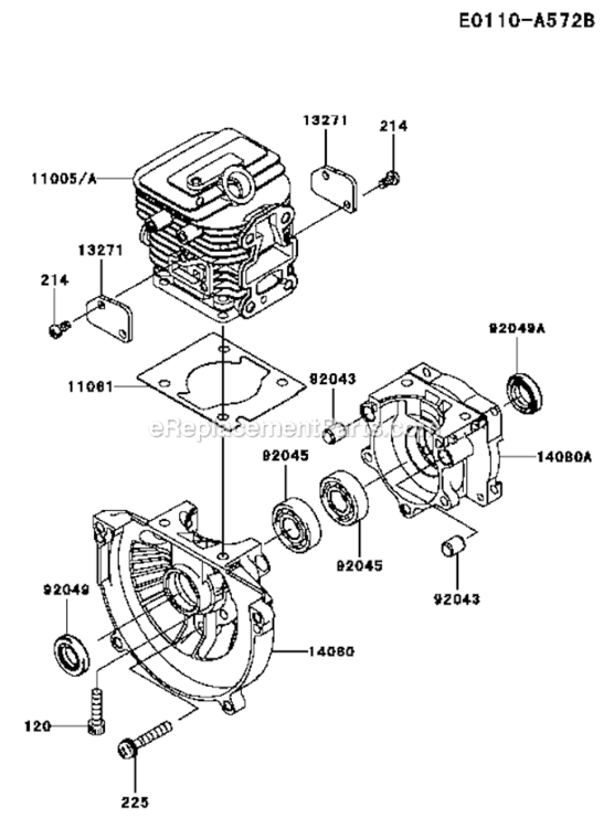 CylinderCrankcase Diagram and Parts List for KRH300A  Kawasaki Leaf Blower / Vacuum