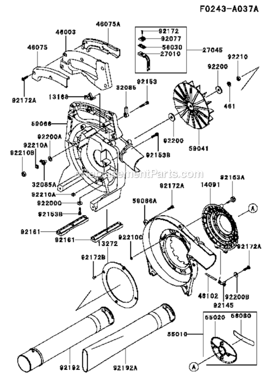 Housing Diagram and Parts List for KRH300A  Kawasaki Leaf Blower / Vacuum
