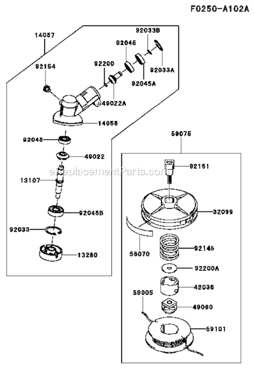 CaseCutter Diagram and Parts List for KTF27B-A1  Kawasaki Trimmer
