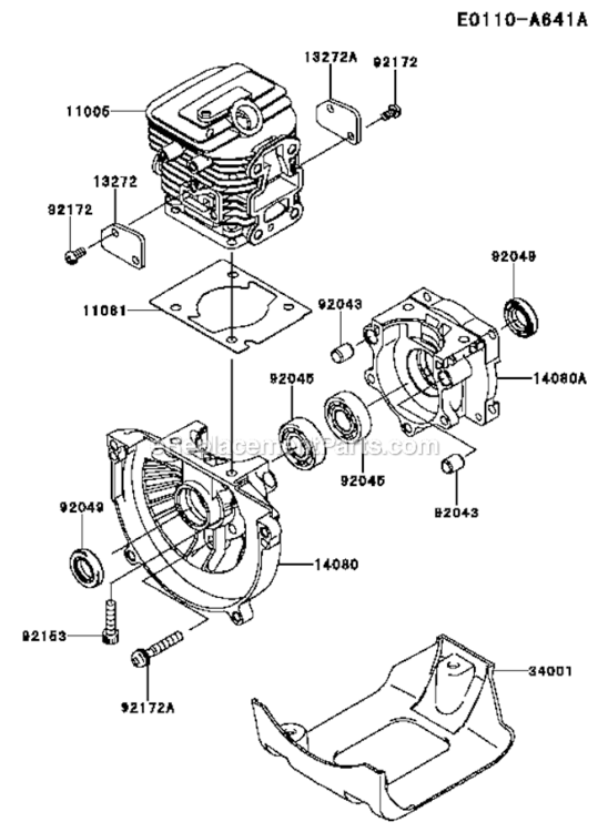 CylinderCrankcase Diagram and Parts List for KTF27B-A1  Kawasaki Trimmer