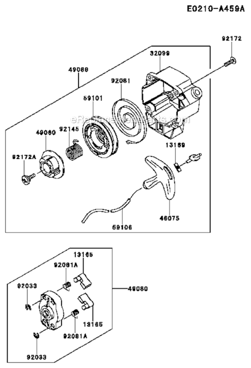Starter Diagram and Parts List for KTFR27A  Kawasaki Trimmer