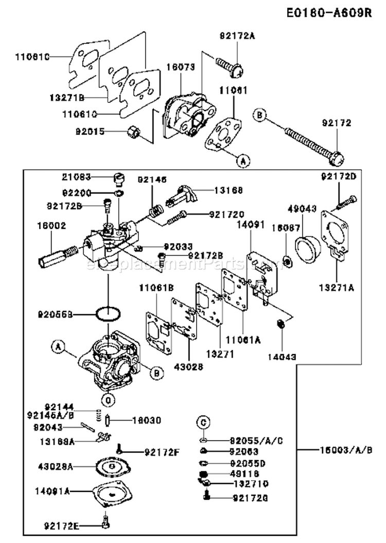 Page B Diagram and Parts List for KTR27A-AS00 A1 Kawasaki Trimmer