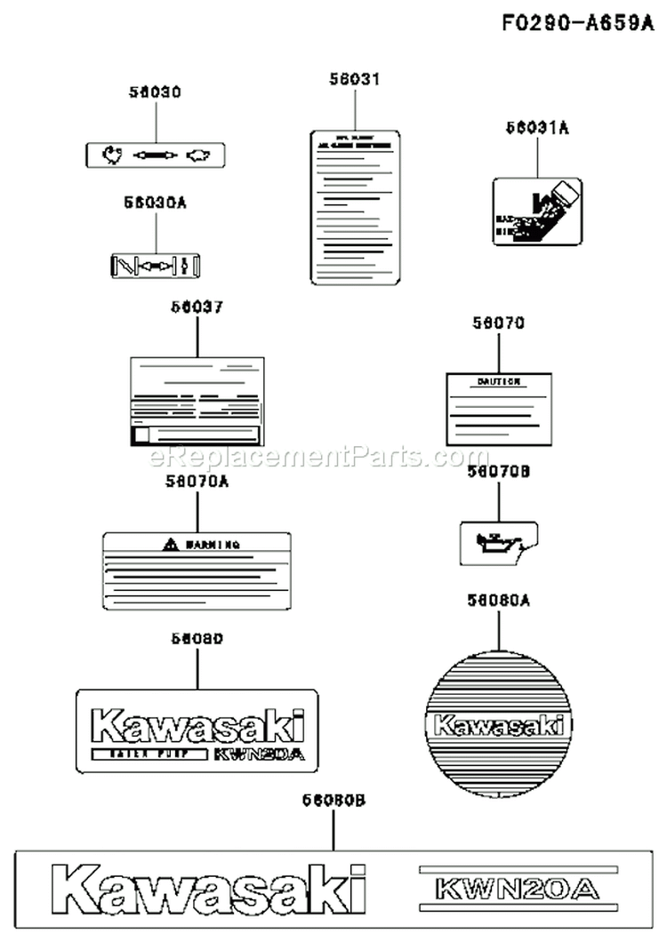 Page J Diagram and Parts List for KWN20A-BS00 HC050A Kawasaki Water Pump