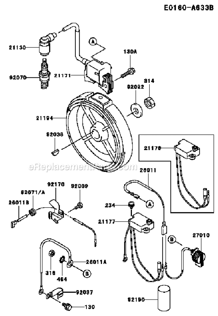 Page F Diagram and Parts List for KWS20A-AS01 HD050A Kawasaki Water Pump
