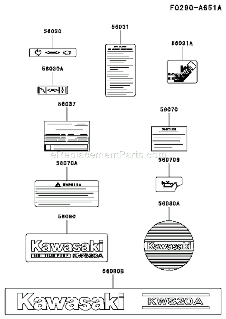 Page J Diagram and Parts List for KWS20A-BS00 HD050A Kawasaki Water Pump