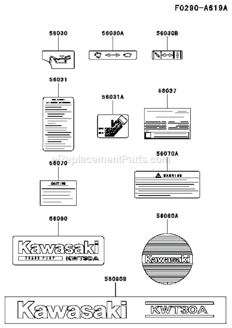 Page K Diagram and Parts List for KWT30A-BS00 HF080A Kawasaki Water Pump