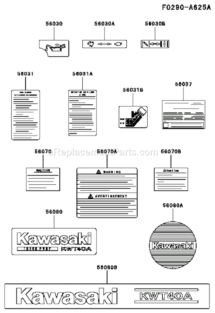Page J Diagram and Parts List for KWT40A-AS01 HF100A Kawasaki Water Pump