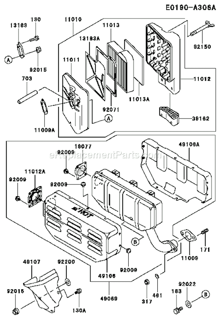 Page A Diagram and Parts List for KWT40A-BS00 HF100A Kawasaki Water Pump