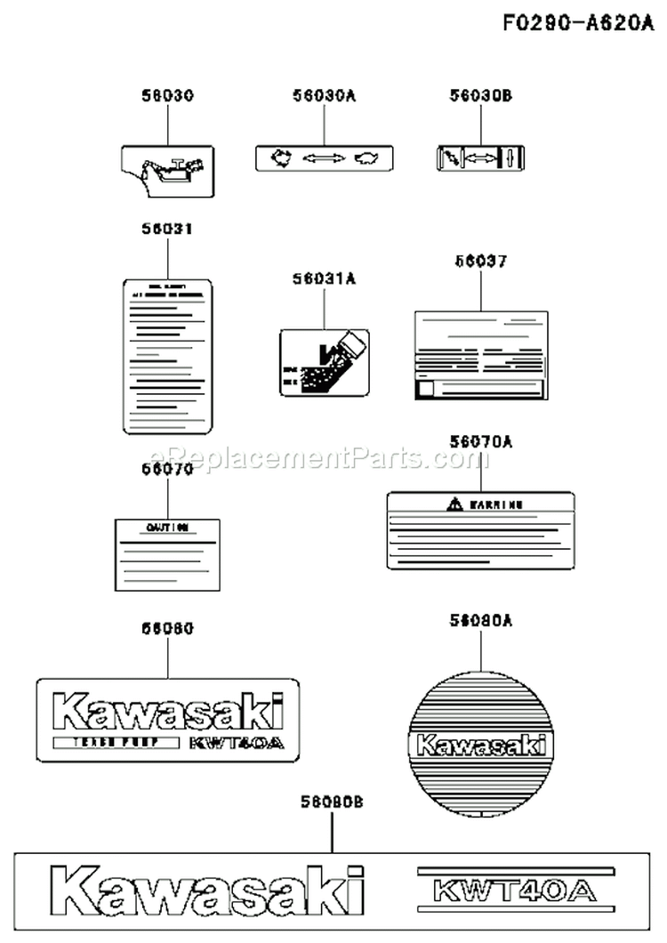 Page J Diagram and Parts List for KWT40A-BS00 HF100A Kawasaki Water Pump