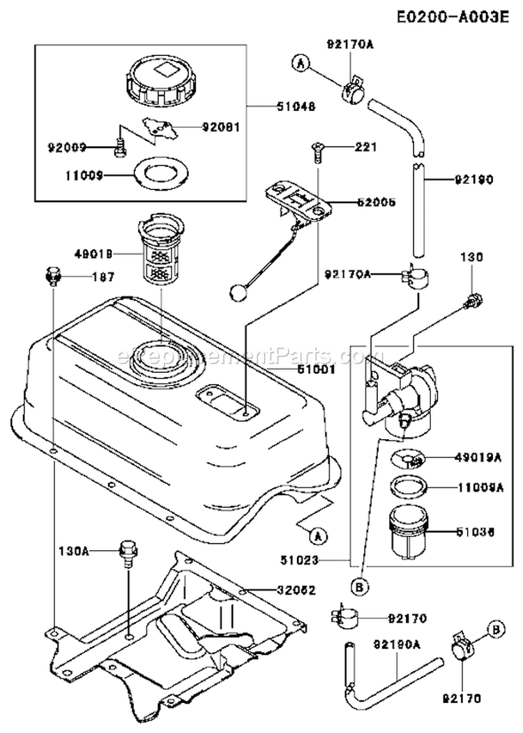 Page H Diagram and Parts List for KWT40A-AS01 HF100A Kawasaki Water Pump