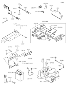 Chassis Electrical Equipment Diagram and Parts List for KAF400BEF 2014 Kawasaki Lawn Tractor Accessories