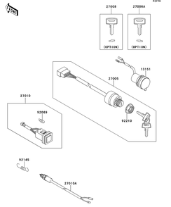 Ignition Switch Diagram and Parts List for KAF400DEF 2014 Kawasaki Lawn Tractor Accessories