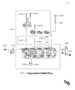 Cylinder Head Diagram and Parts List for KAF820BHF 2017 Kawasaki Lawn Tractor Accessories