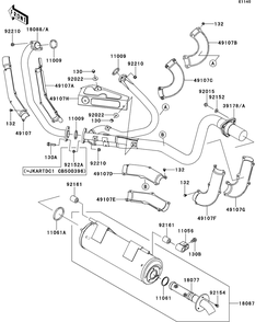 Muffler Diagram and Parts List for KRT750CCF 2012 Kawasaki Lawn Tractor Accessories