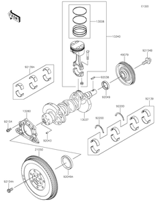 Crankshaft/Piston Diagram and Parts List for KAF820BJF 2018 Kawasaki Lawn Tractor Accessories