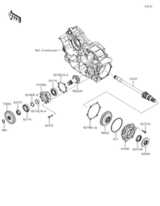 Front Bevel Gear Diagram and Parts List for KRF800GJF 2018 Kawasaki Lawn Tractor Accessories