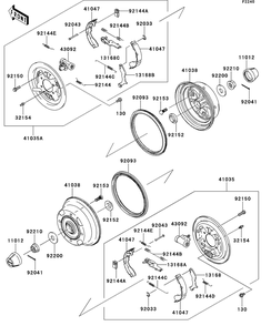 Rear Hubs/Brakes Diagram and Parts List for KAF400DEF 2014 Kawasaki Lawn Tractor Accessories