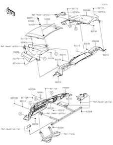 Front Fender Diagram and Parts List for KRF800FMFNL 2021 Kawasaki Lawn Tractor Accessories