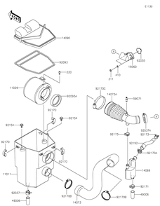 Air Cleaner Diagram and Parts List for KAF400TKS 2019 Kawasaki Lawn Tractor Accessories