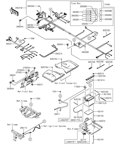 Chassis Electrical Equipment Diagram and Parts List for KAF820FGF 2016 Kawasaki Lawn Tractor Accessories