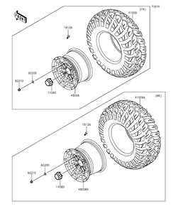 Wheels/Tires Diagram and Parts List for KAF820GGF 2016 Kawasaki Lawn Tractor Accessories