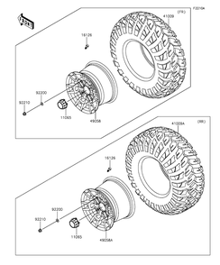 Wheels/Tires Diagram and Parts List for KAF820CGF 2016 Kawasaki Lawn Tractor Accessories