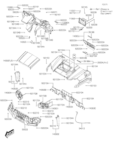 Front Fender Diagram and Parts List for KAF700BKF 2019 Kawasaki Lawn Tractor Accessories