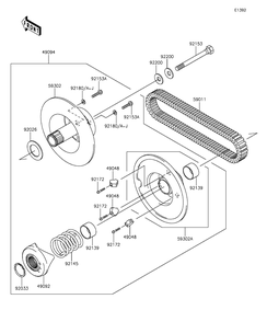 Driven Converter/Drive Belt Diagram and Parts List for KAF400EGF 2016 Kawasaki Lawn Tractor Accessories