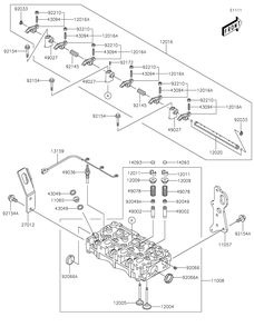 Cylinder Head Diagram and Parts List for KAF1000AMFNN 2021 Kawasaki Lawn Tractor Accessories