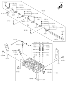 Cylinder Head Diagram and Parts List for KAF1000FKF 2019 Kawasaki Lawn Tractor Accessories