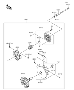 Drive Converter Diagram and Parts List for KAF400DFF 2015 Kawasaki Lawn Tractor Accessories
