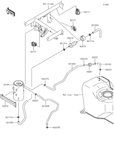 Fuel Evaporative System Diagram and Parts List for KAF400JKF 2019 Kawasaki Lawn Tractor Accessories