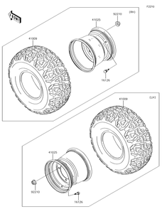 Wheels/Tires Diagram and Parts List for KAF620TJF 2018 Kawasaki Lawn Tractor Accessories