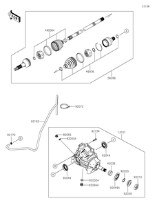 Drive Shaft-Front Diagram and Parts List for KAF1000CKF 2019 Kawasaki Lawn Tractor Accessories