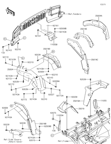 Front Fender Diagram and Parts List for KAF620PGF 2016 Kawasaki Lawn Tractor Accessories