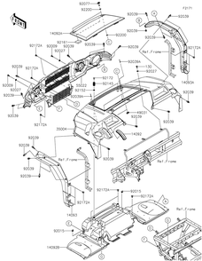 Front Fender Diagram and Parts List for KAF1000AMFNN 2021 Kawasaki Lawn Tractor Accessories