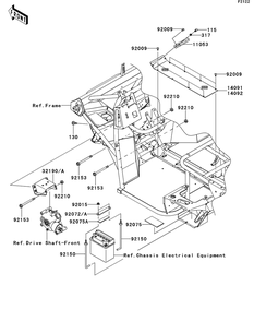 Engine Mount Diagram and Parts List for KAF400AFF 2015 Kawasaki Lawn Tractor Accessories