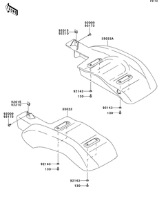 Rear Fender Diagram and Parts List for KAF400AFF 2015 Kawasaki Lawn Tractor Accessories