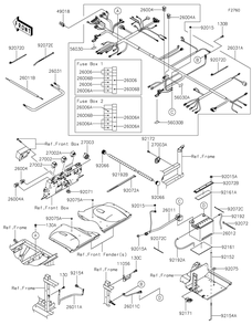 Chassis Electrical Equipment Diagram and Parts List for KAF1000JMFNN 2021 Kawasaki Lawn Tractor Accessories