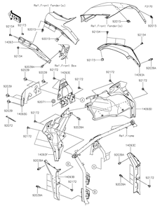 Fenders Diagram and Parts List for KRF1000ALF 2020 Kawasaki Lawn Tractor Accessories