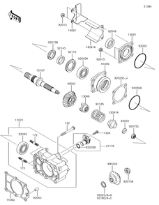 Bevel Gear Case Diagram and Parts List for KAF620MHF 2017 Kawasaki Lawn Tractor Accessories