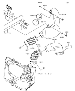 Air Cleaner-Belt Converter Diagram and Parts List for KAF820CHF 2017 Kawasaki Lawn Tractor Accessories