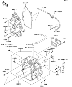 Crankcase Diagram and Parts List for KAF620SDF 2013 Kawasaki Lawn Tractor Accessories