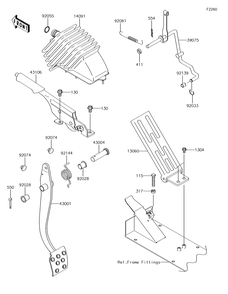 Brake Pedal/Throttle Lever Diagram and Parts List for KAF620PGF 2016 Kawasaki Lawn Tractor Accessories