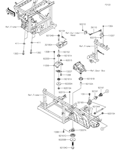 Engine Mount Diagram and Parts List for KAF1000CKF 2019 Kawasaki Lawn Tractor Accessories