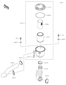 Air Cleaner-Belt Converter Diagram and Parts List for KAF400TKS 2019 Kawasaki Lawn Tractor Accessories