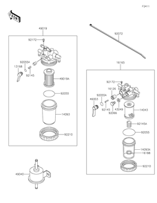 Fuel Filter Diagram and Parts List for KAF1000AMFNN 2021 Kawasaki Lawn Tractor Accessories