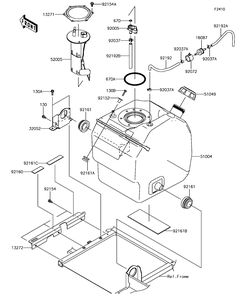 Fuel Tank Diagram and Parts List for KAF1000CHF 2017 Kawasaki Lawn Tractor Accessories