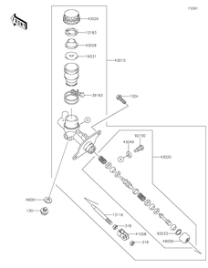 Master Cylinder Diagram and Parts List for KRF800JNFNL 2022 Kawasaki Lawn Tractor Accessories